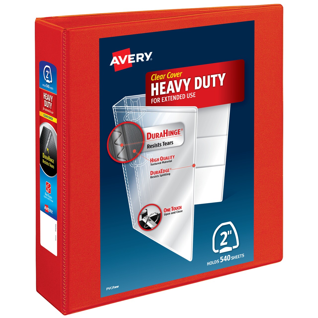 Avery Heavy-Duty View 3 Ring Binder, 2" One Touch EZD Rings, 1 Red Binder (79225)